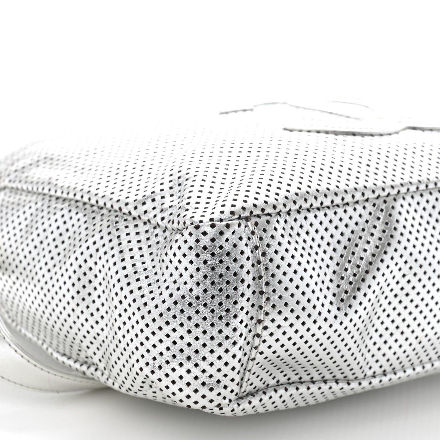 Metallic Glazed Calfskin Perforated Medium Rodeo Drive Tote Silver