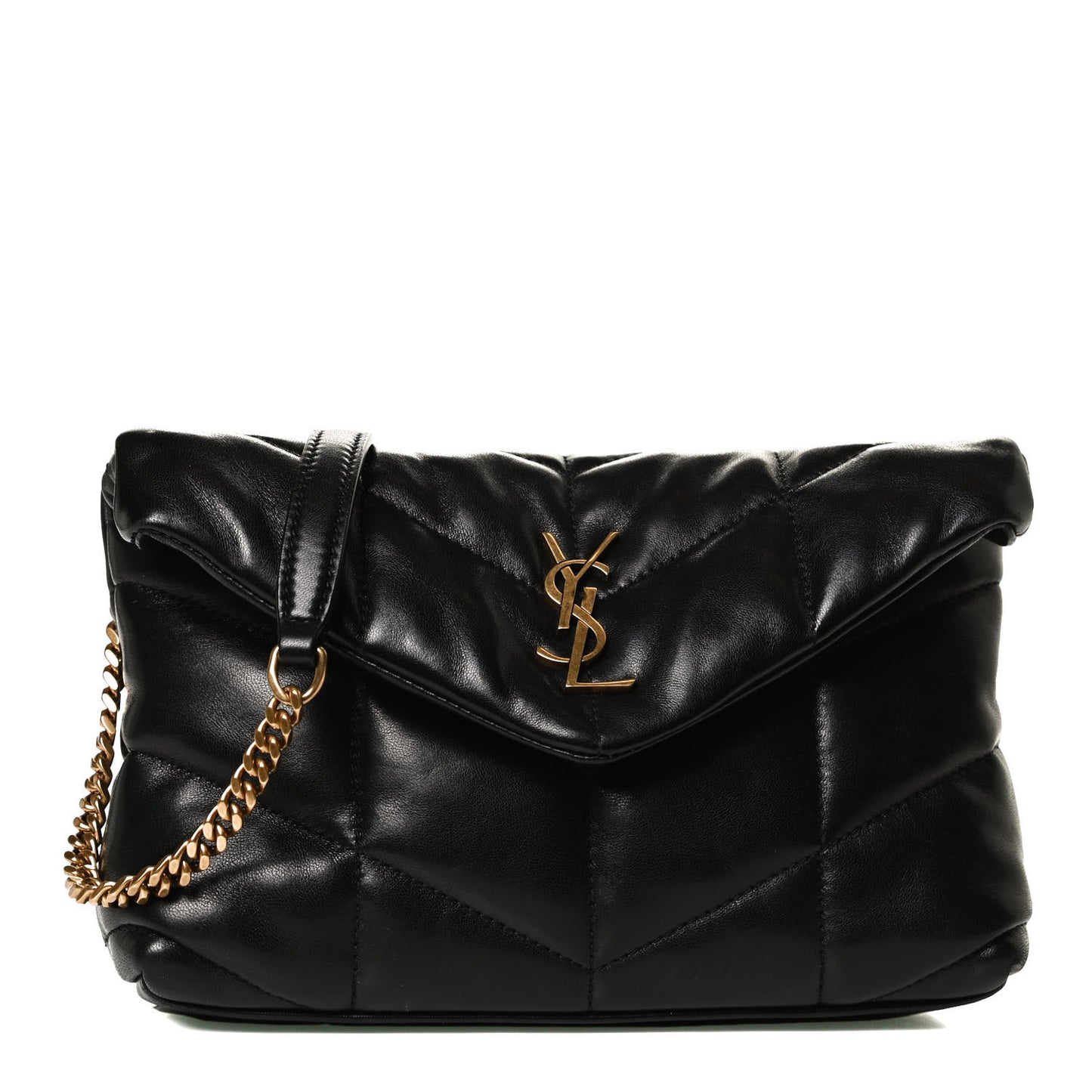 Lambskin Quilted Toy Loulou Puffer Monogram Chain Satchel Black
