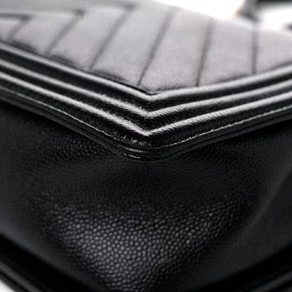 Chanel Caviar Chevron Quilted Medium Boy Flap Black 11 of 17