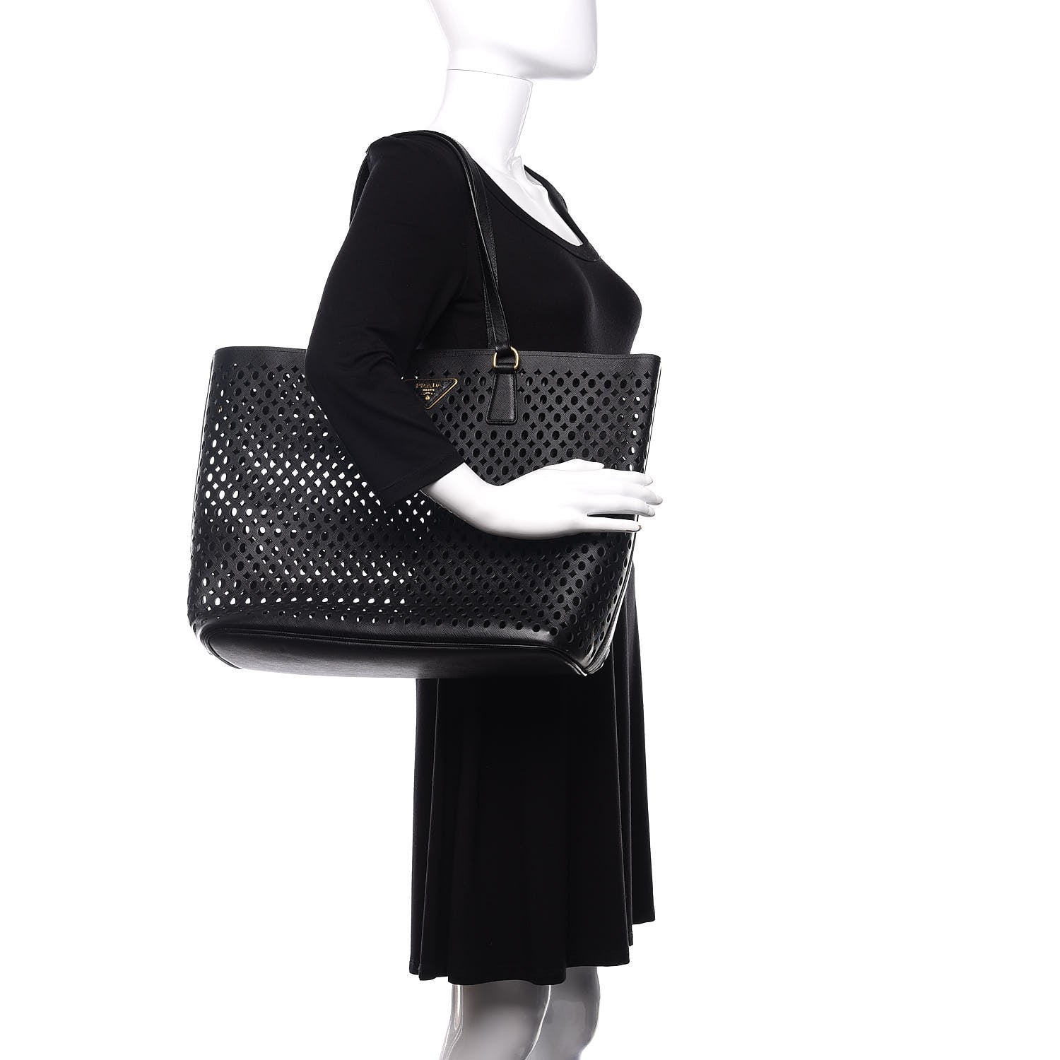 Prada Saffiano Perforated Tote Black 2 of 11