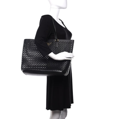 Prada Saffiano Perforated Tote Black 2 of 11