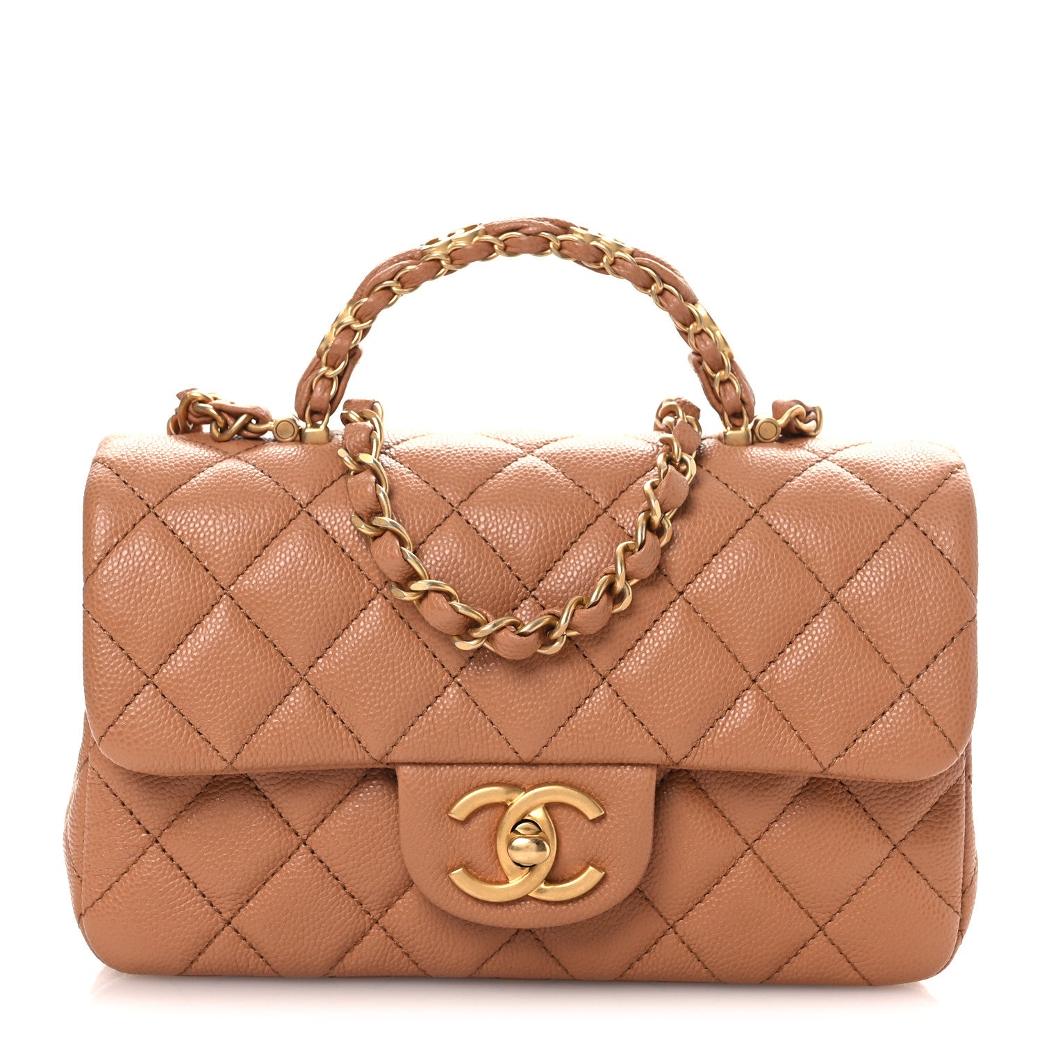 Chanel Caviar Quilted Mini Handy CC Flap Camel 1 of 14