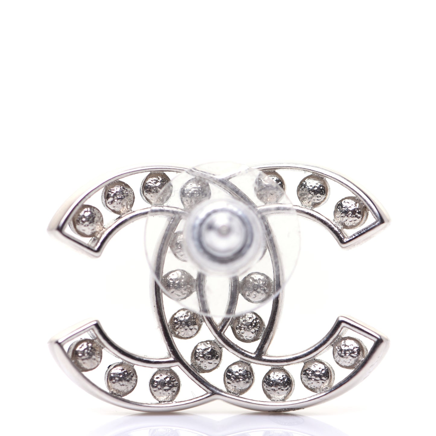 Pearl Beaded CC Earrings Silver White Blue