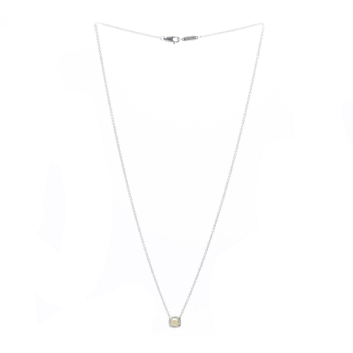 Tiffany Platinum 18K Yellow Gold Fancy Intense Yellow Diamond .32ct Mini Soleste Pendant Necklace 2 of 7