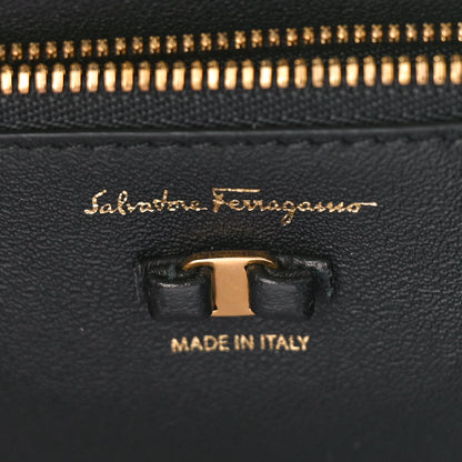 Salvatore Ferragamo Calfskin Floral Print Vara Bow Chain Flap Crossbody Black Multicolor 6 of 8