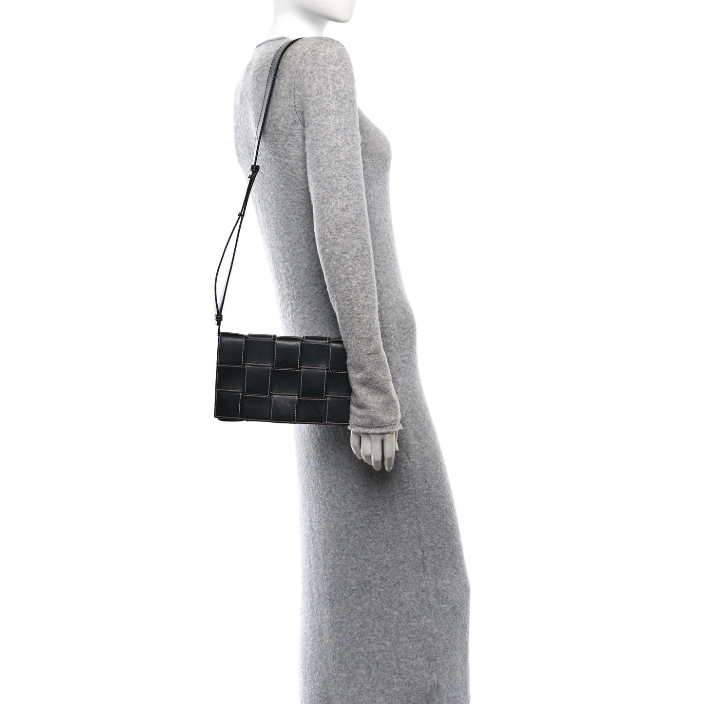 Calfskin Maxi Intrecciato Edge Stitch Cassette Crossbody Bag Black