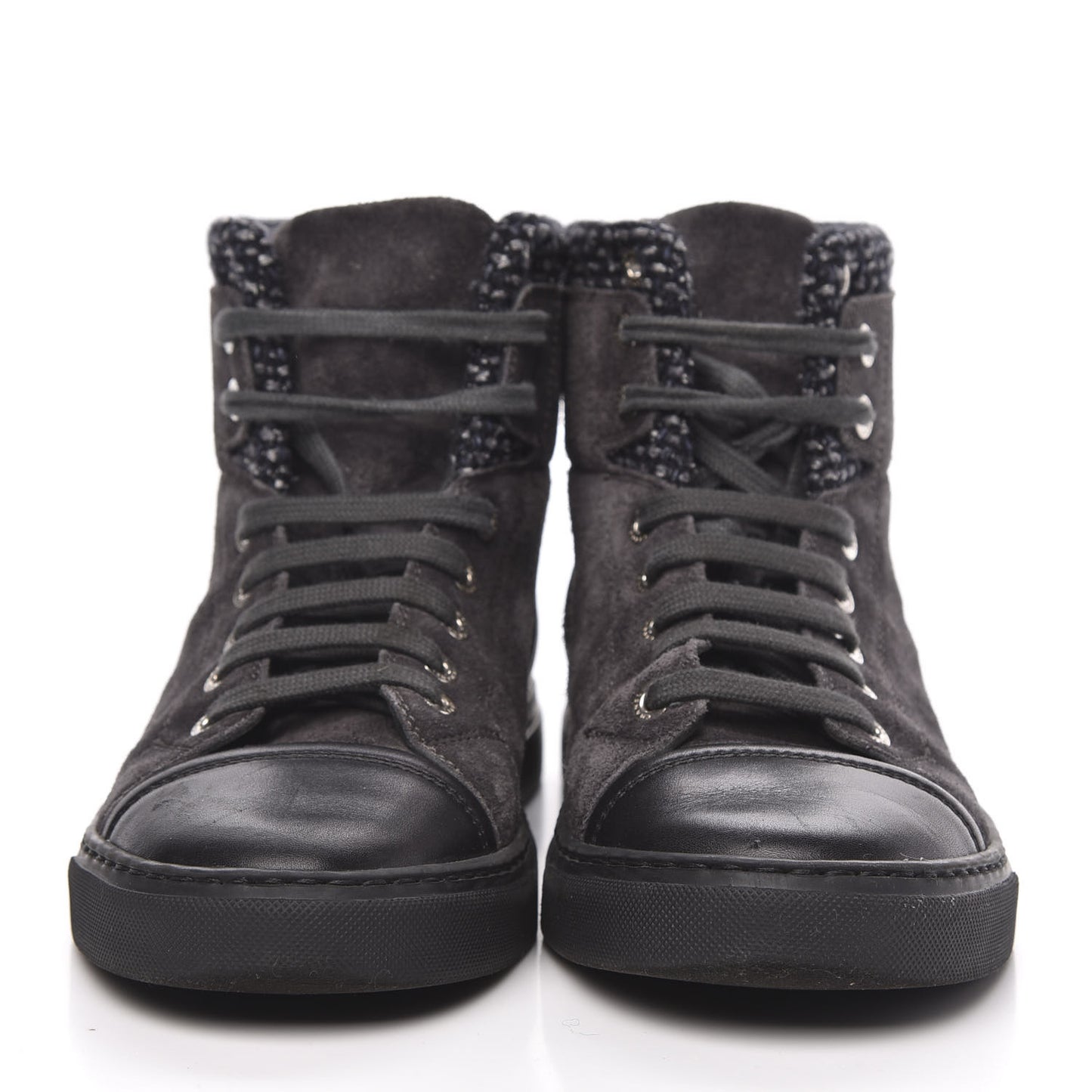Suede Tweed High Top Sneakers 37 Dark Grey