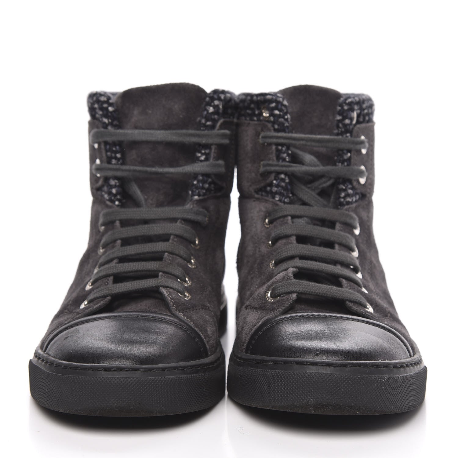 Chanel Suede Tweed High Top Sneakers 37 Dark Grey 2 of 9