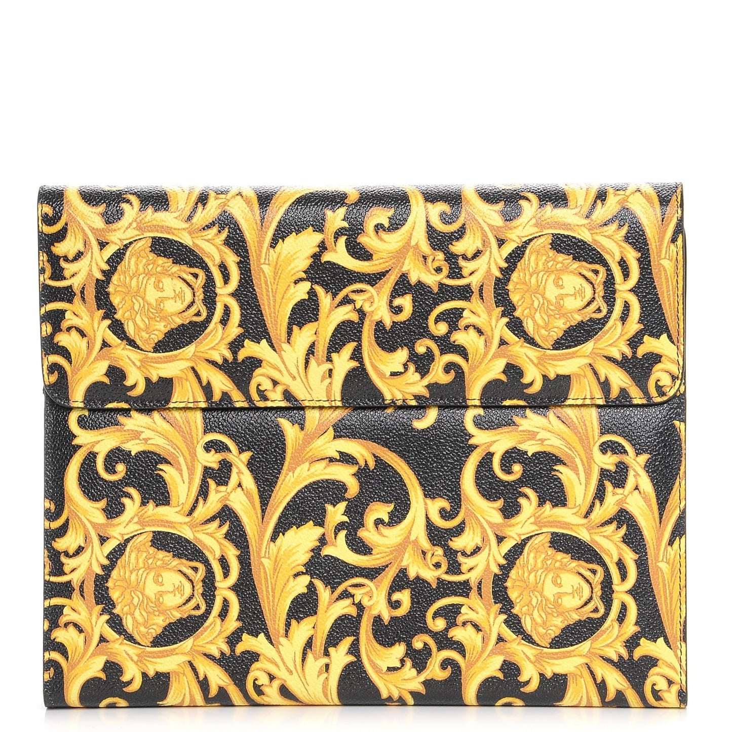 Calfskin PVC Barocco Printed Ipad Case Black Gold