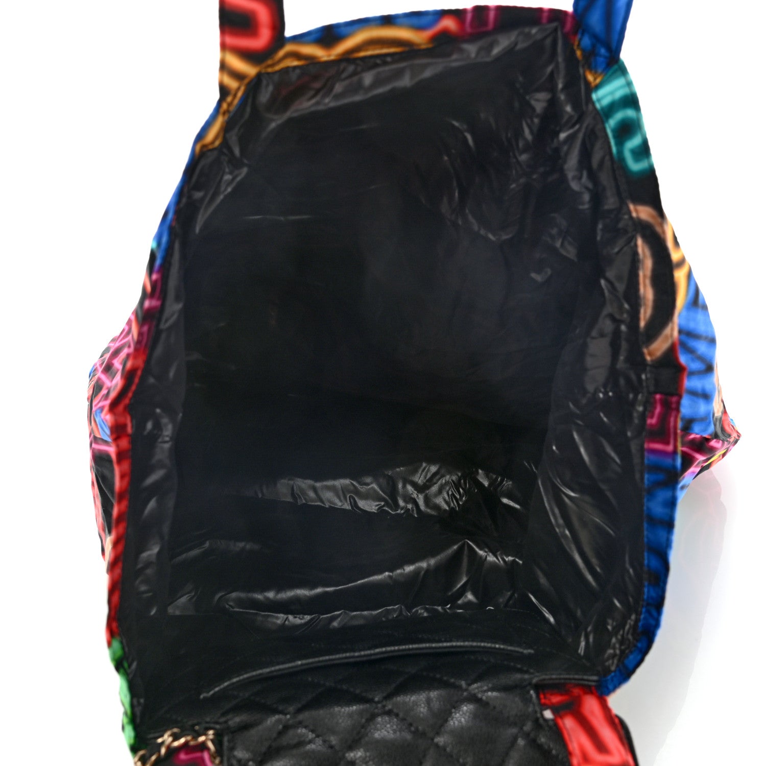 Chanel Caviar Fabric Graffiti Foldable Tote Bag With Chain Black Multicolor 9 of 12
