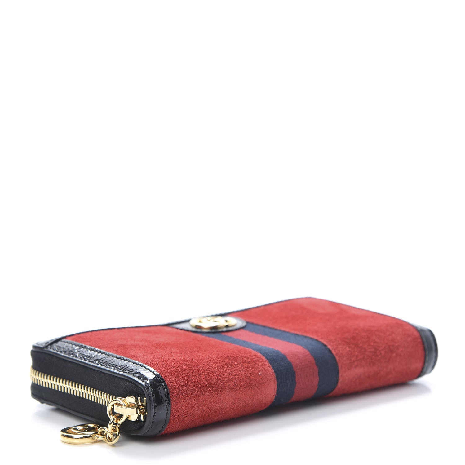 Gucci Suede Patent Web Ophidia Zip Around Wallet Hibiscus Red Black 4 of 9