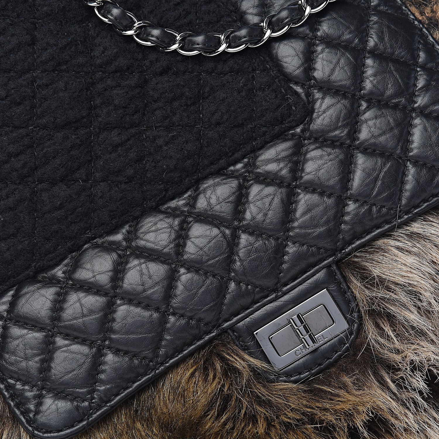 Chanel Tweed Lambskin Fantasy Fur Karl's Cabas Tote Black 15 of 15