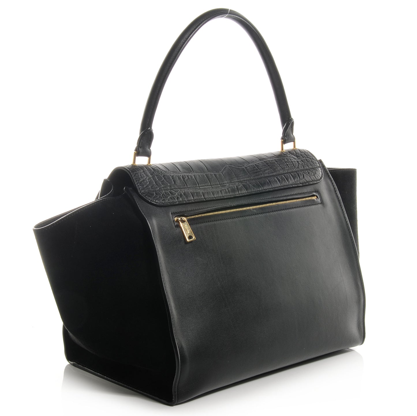 Crocodile Embossed Small Trapeze Black