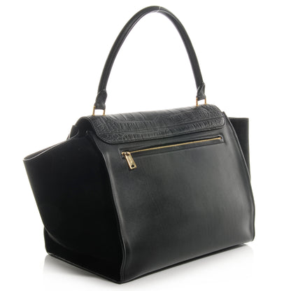Celine Crocodile Embossed Small Trapeze Black 3 of 9