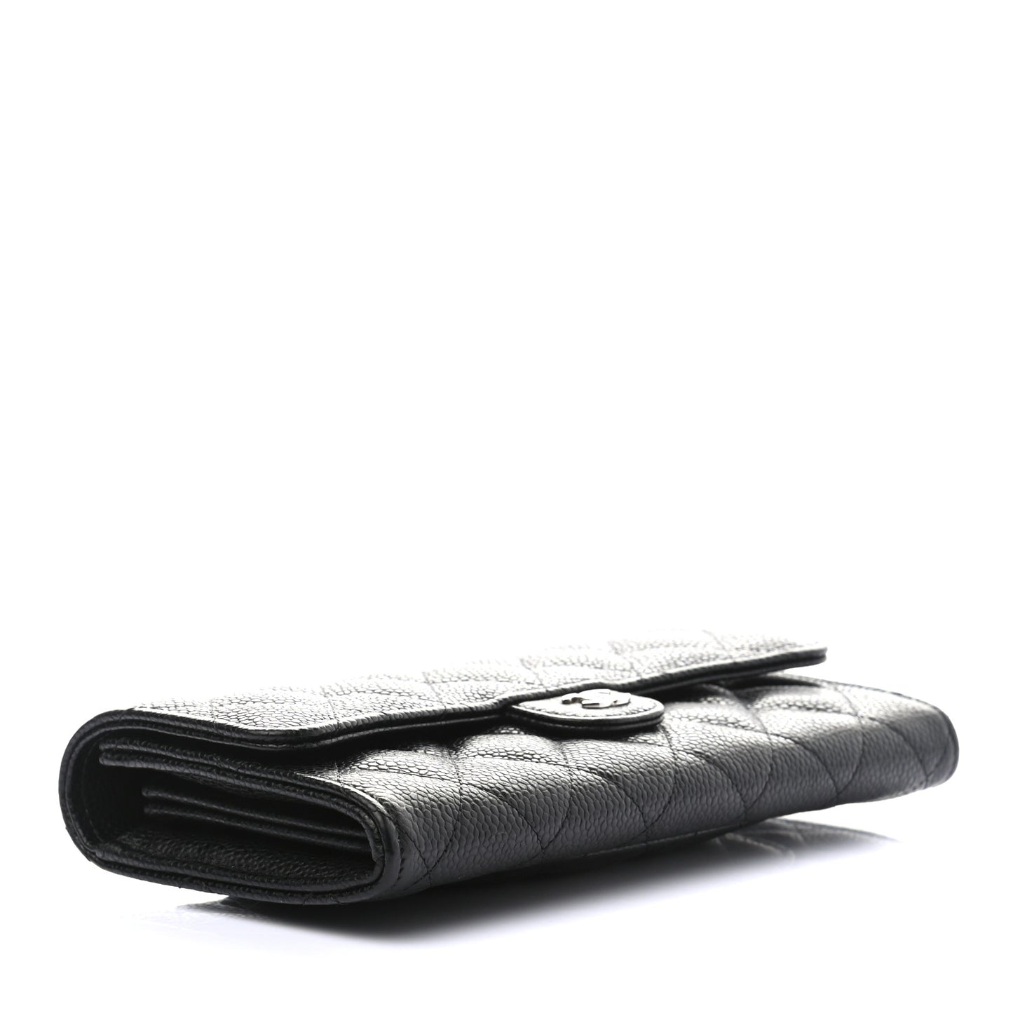 Caviar Quilted Large Gusset Flap Wallet Black