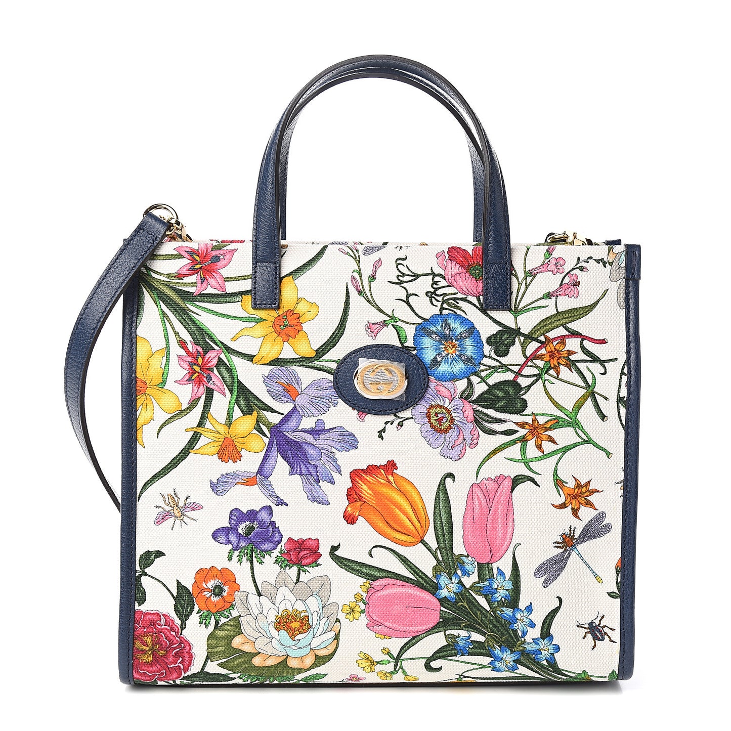 Canvas Medium Flora Tote White Multicolor Blue Agata