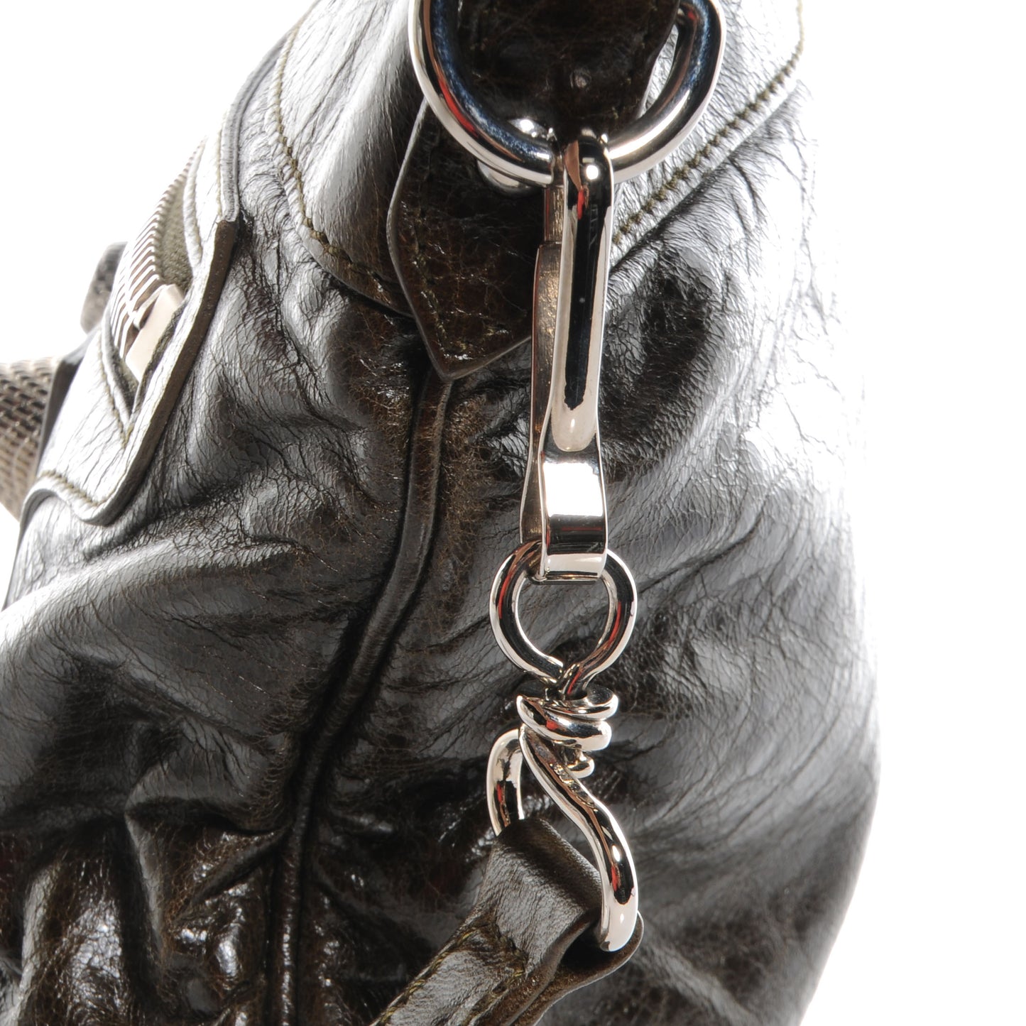 Chevre Agneau Arena Giant 21 Silver Hardware Handle Flat Clutch Vert Fonce