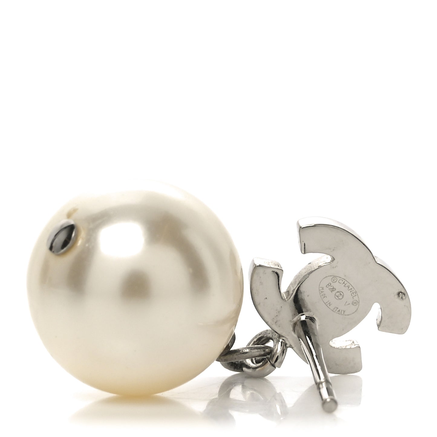 Crystal Pearl CC Drop Earrings Silver Pearly White