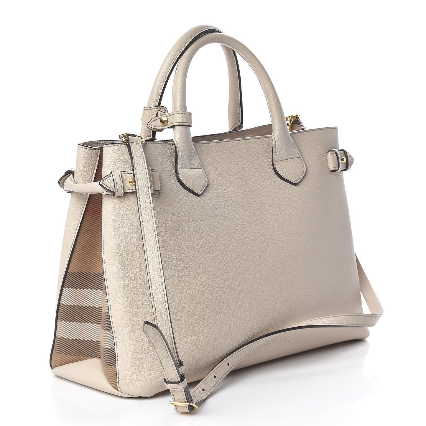 Derby Calfskin House Check Medium Banner Tote Beige