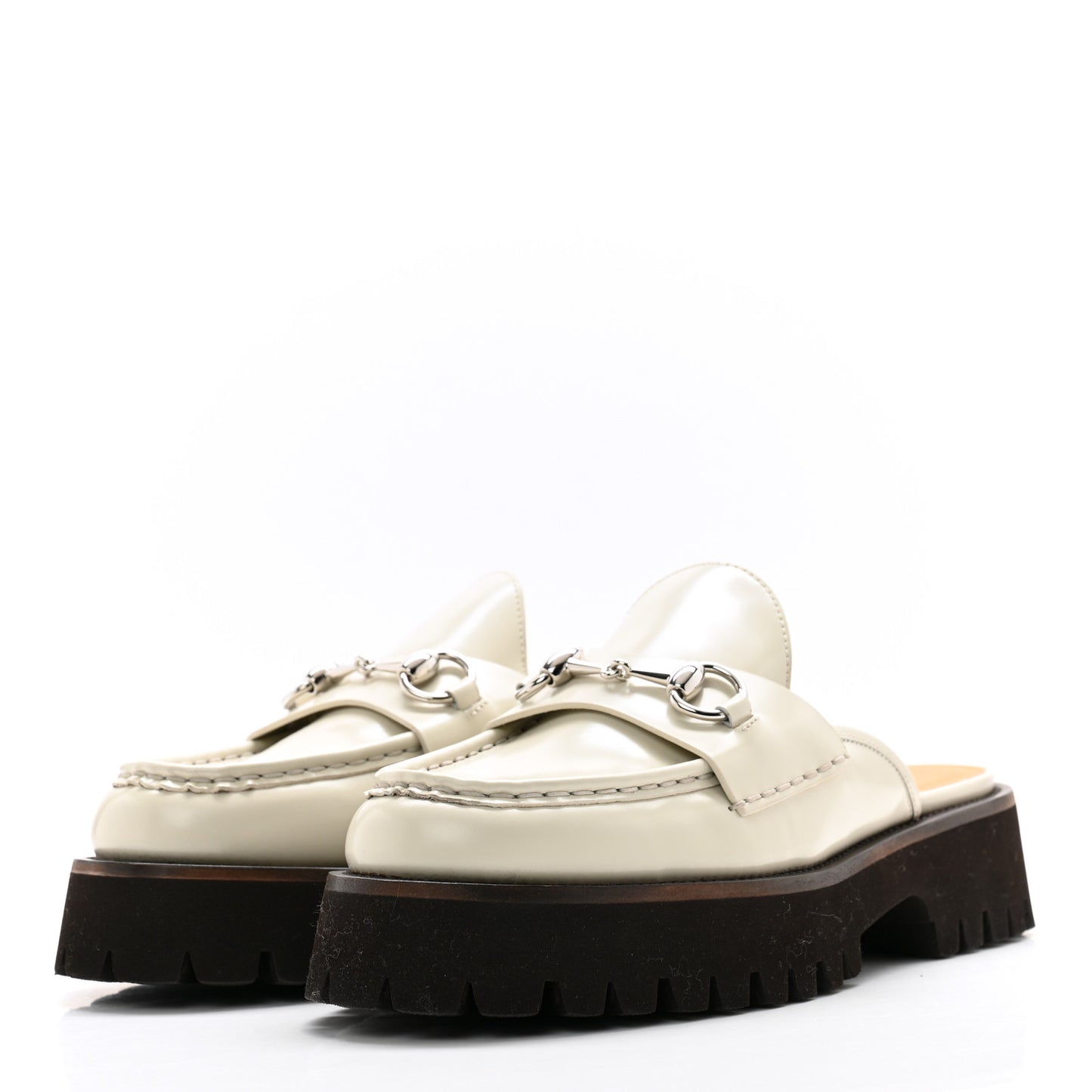 Cordovan Lux Horsebit Platform Mules 38 Mystic White