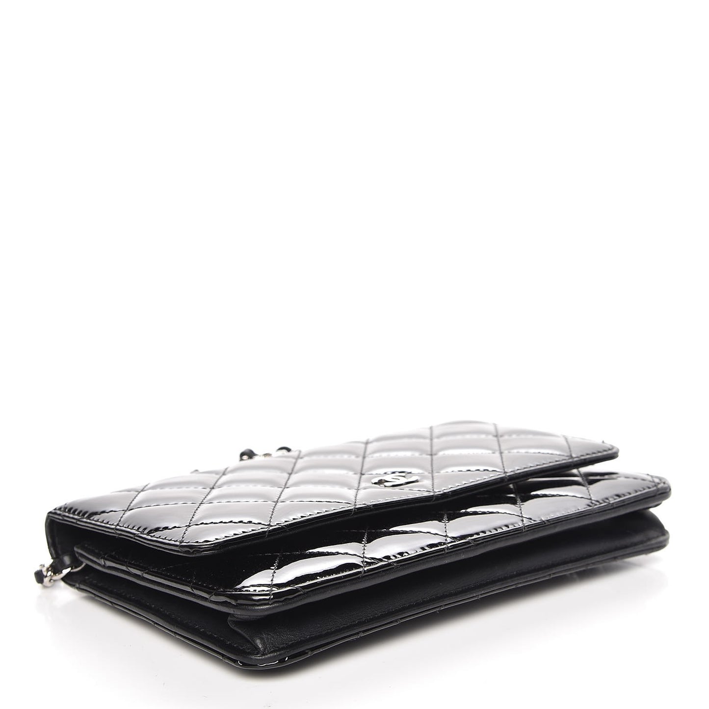 Patent Quilted Wallet On Chain WOC Black