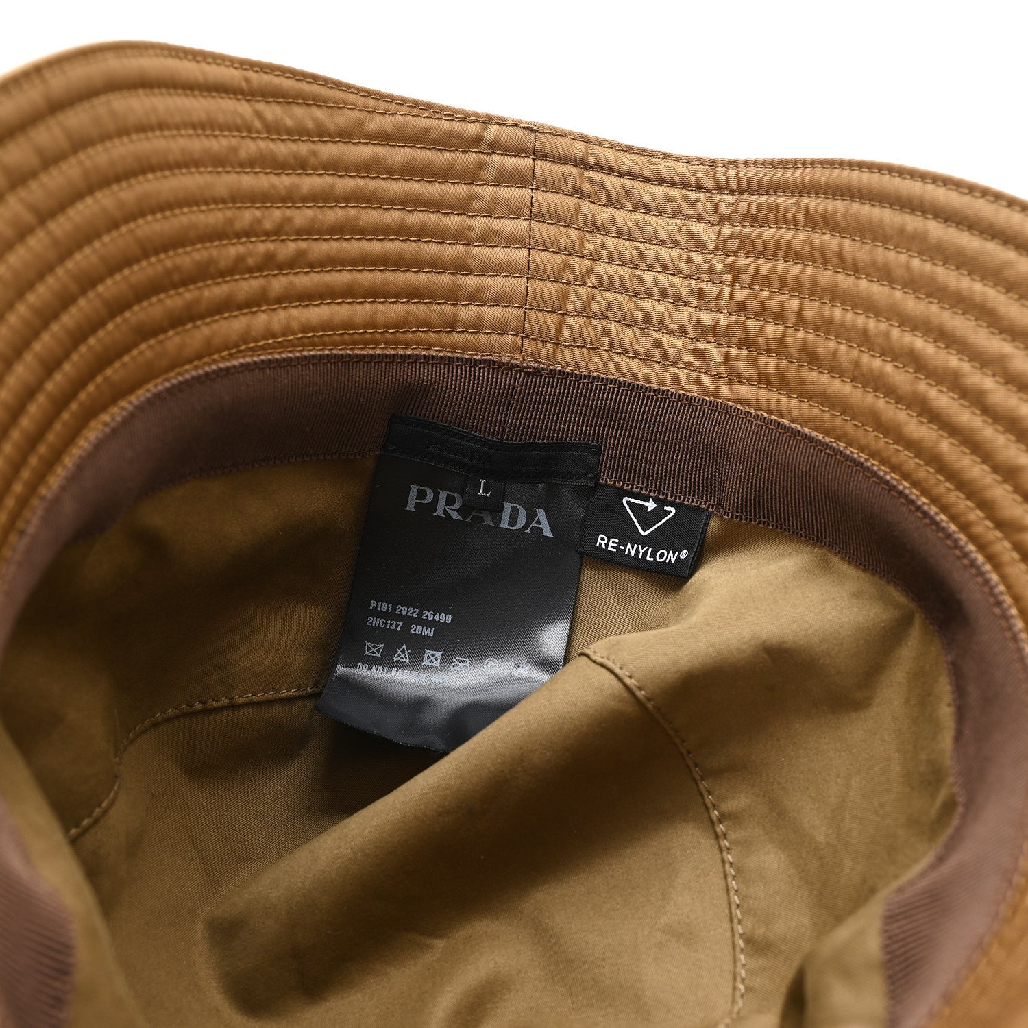 Prada Re-Nylon Metal Triangle Logo Mens Bucket Hat L Tabacco 8 of 9