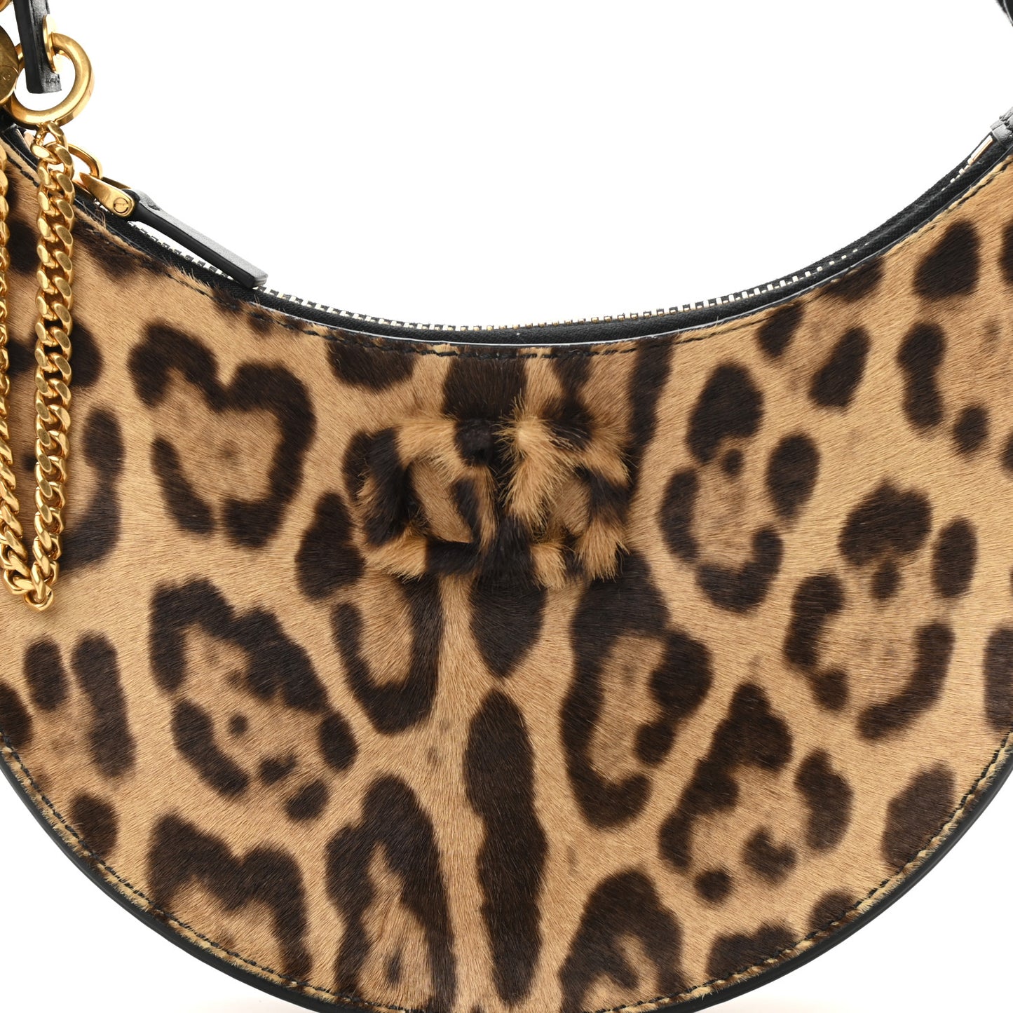 Calf Hair Leopard Print Mini Vlogo Hobo Bag Black Marrone