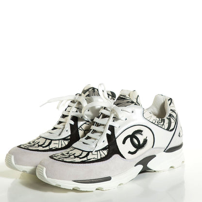 Chanel Suede Calfskin CC Sneakers 39.5 White Black 3 of 7