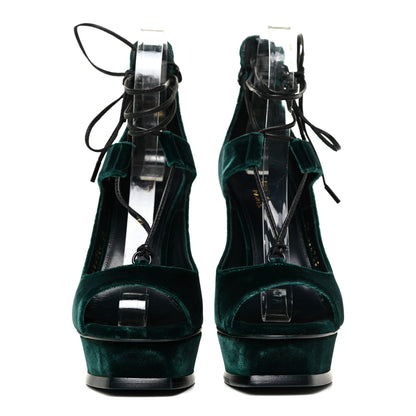 Saint Laurent Velluto Master Lace Up Tribute 105 Platform Sandals 37 Green 2 of 13