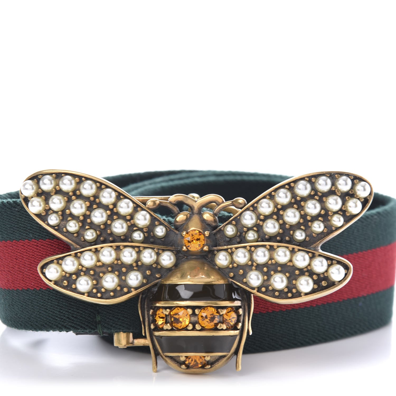 Gucci Web Queen Margaret Bee Belt 85 34 Red Green 3 of 4