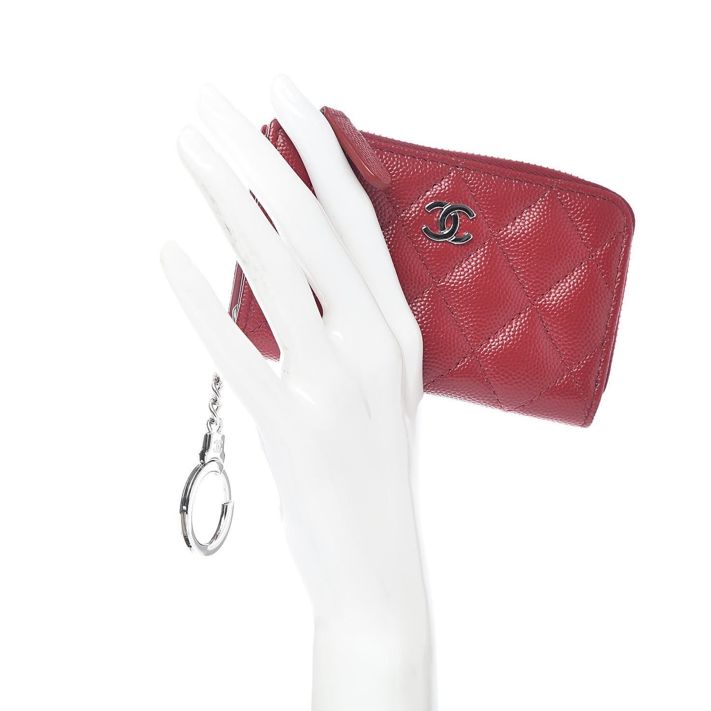 Caviar Quilted Key Holder Case Red