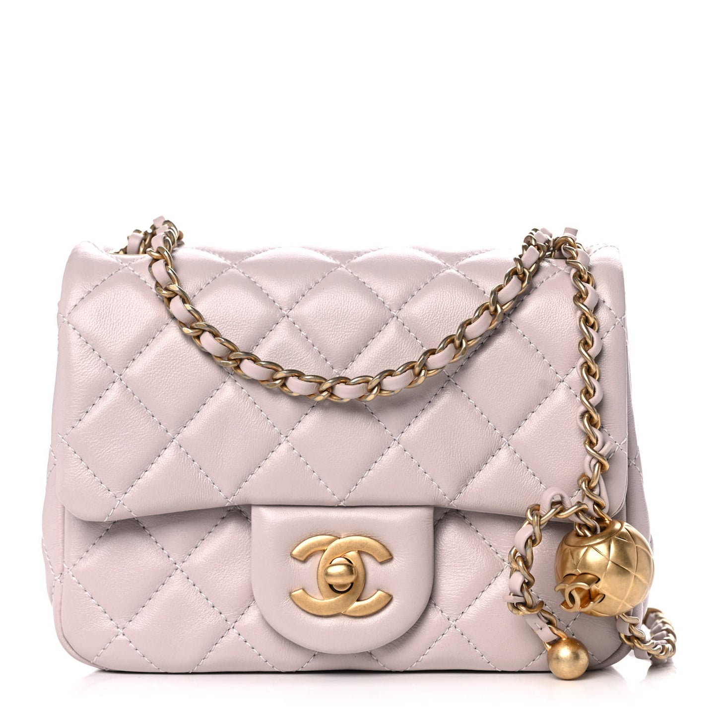 Lambskin Quilted Mini Pearl Crush Flap Light Purple