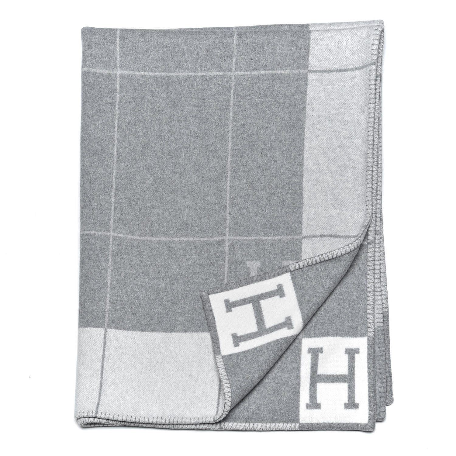 Hermes Wool Cashmere Avalon III Blanket Ecru Gris Clair 2 of 3