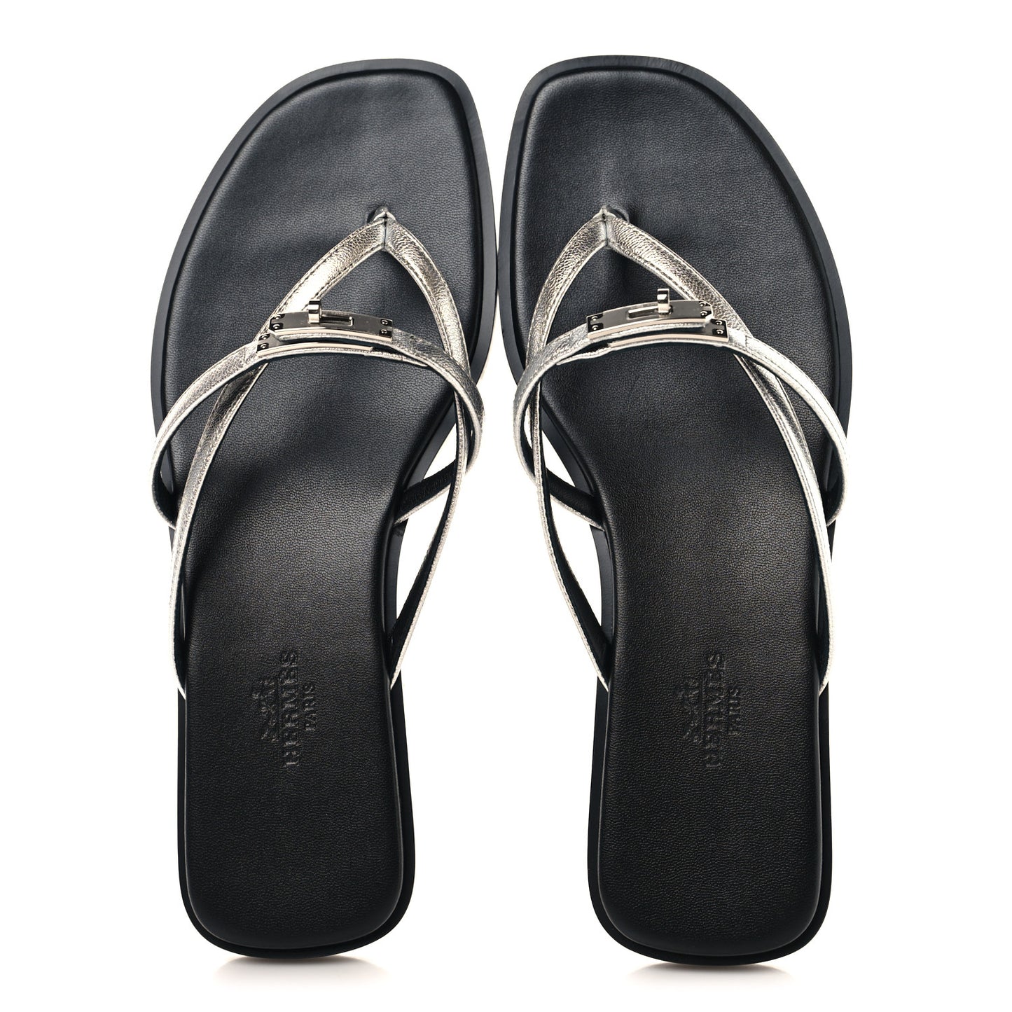 Metallic Goatskin Miss Sandals 37 Gris Argente