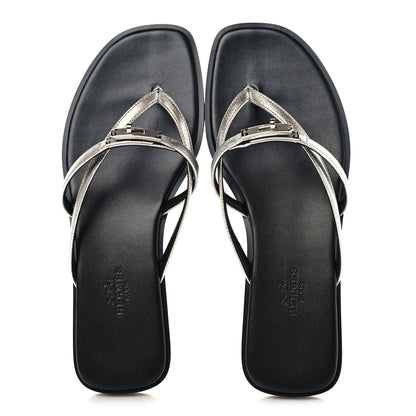 Hermes Metallic Goatskin Miss Sandals 37 Gris Argente 2 of 9