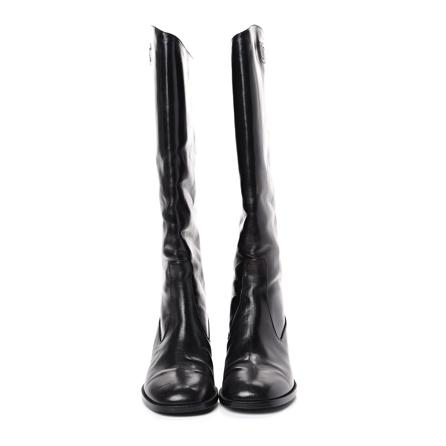 Glazed Calfskin CC High Boots 37 Black