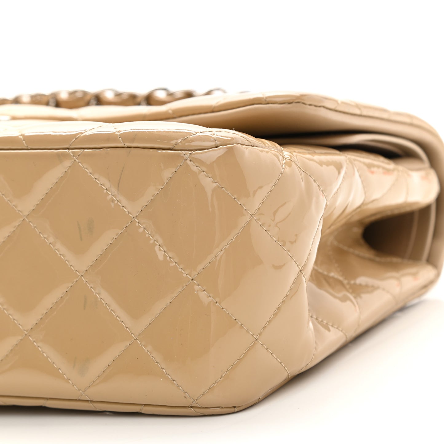 Patent Quilted Jumbo Double Flap Beige