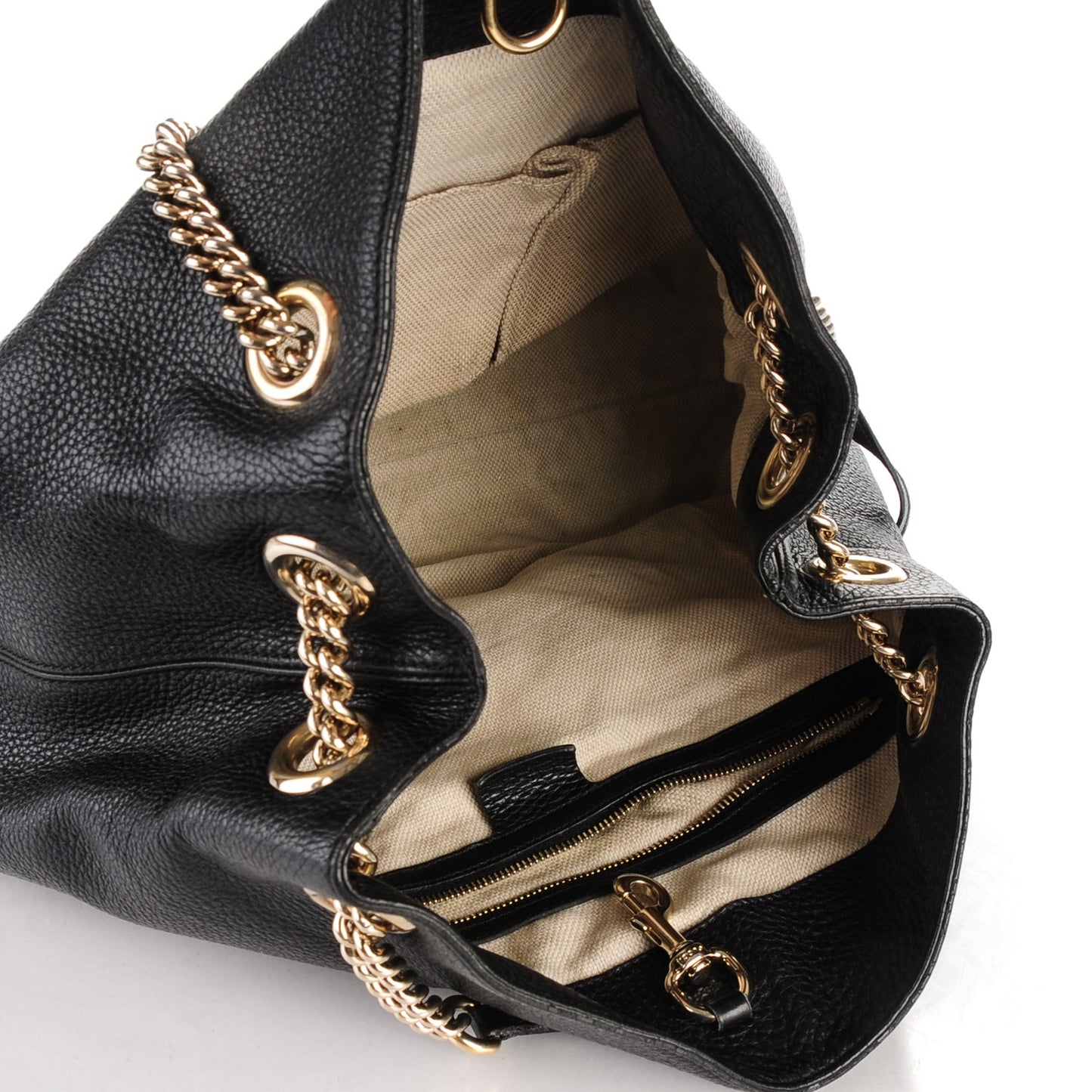 Pebbled Calfskin Medium Soho Chain Shoulder Bag Black