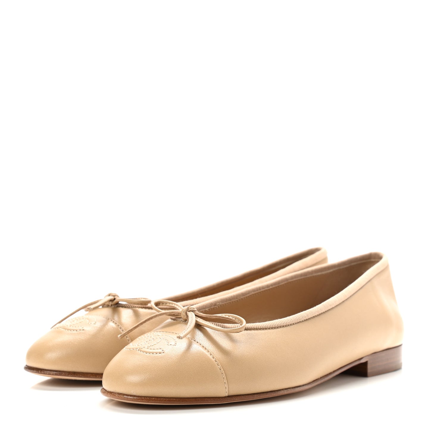 Lambskin Cap Toe CC Ballerina Flats 36.5 Beige