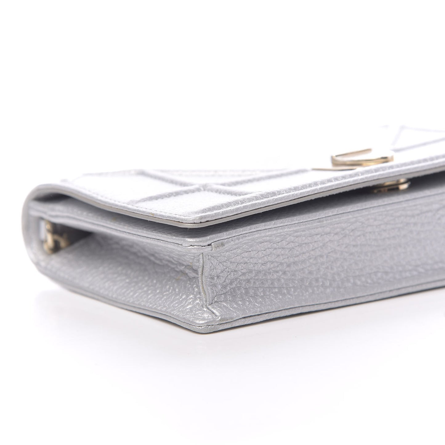 Metallic Grained Calfskin Diorama Wallet on Chain Pouch Silver
