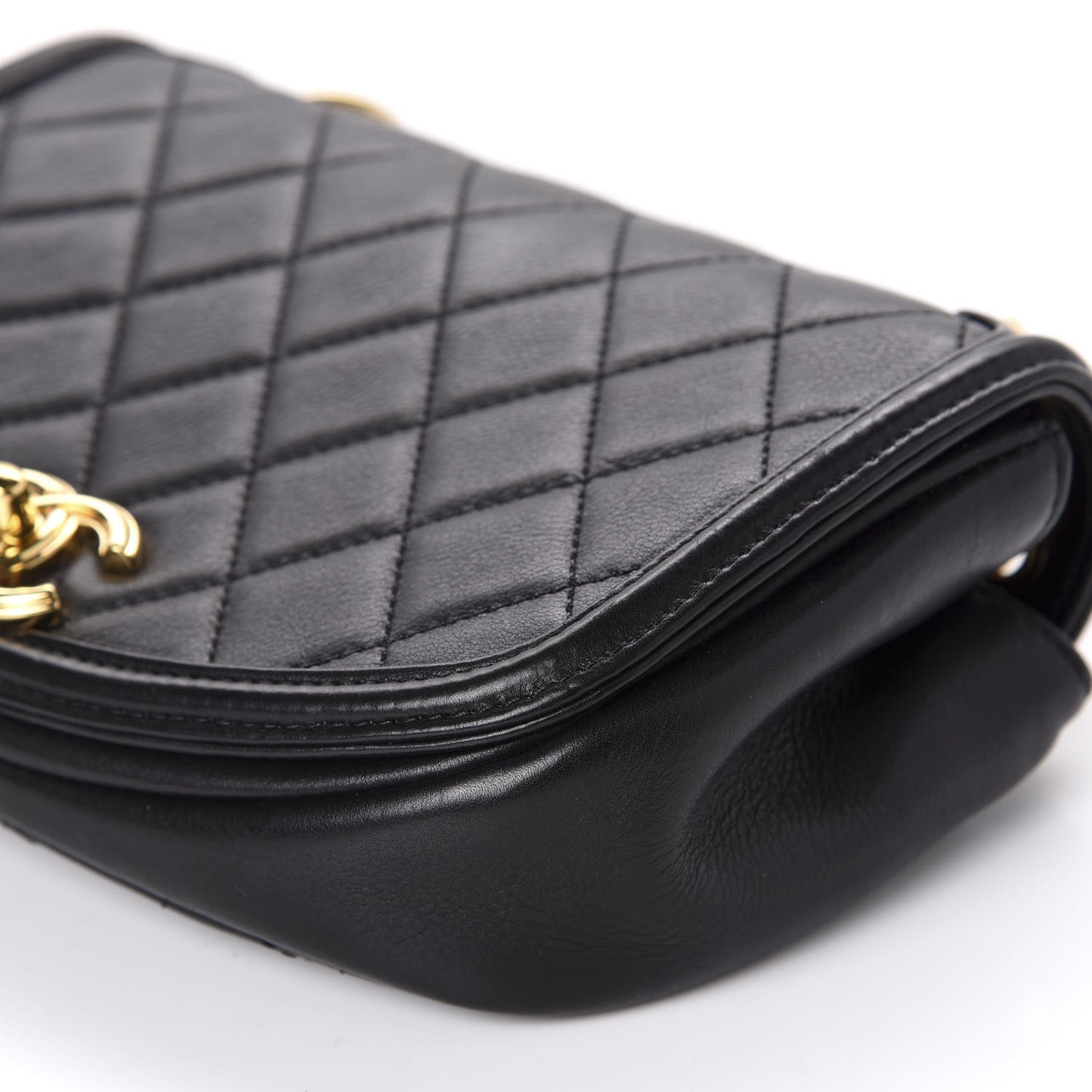 Calfskin Quilted Small Underline Flap Black