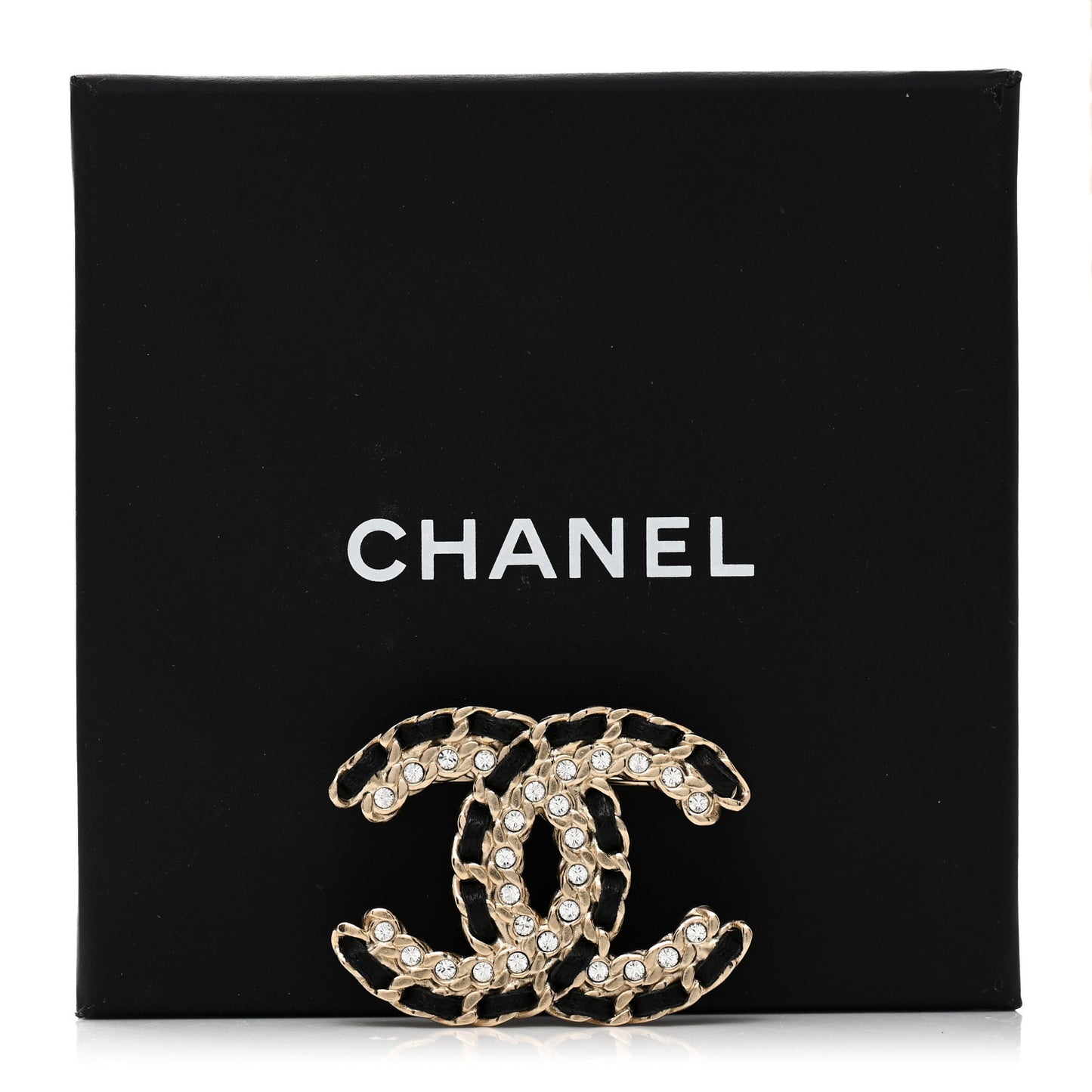 Lambskin Crystal Vintage Allure CC Chain Brooch Black Gold