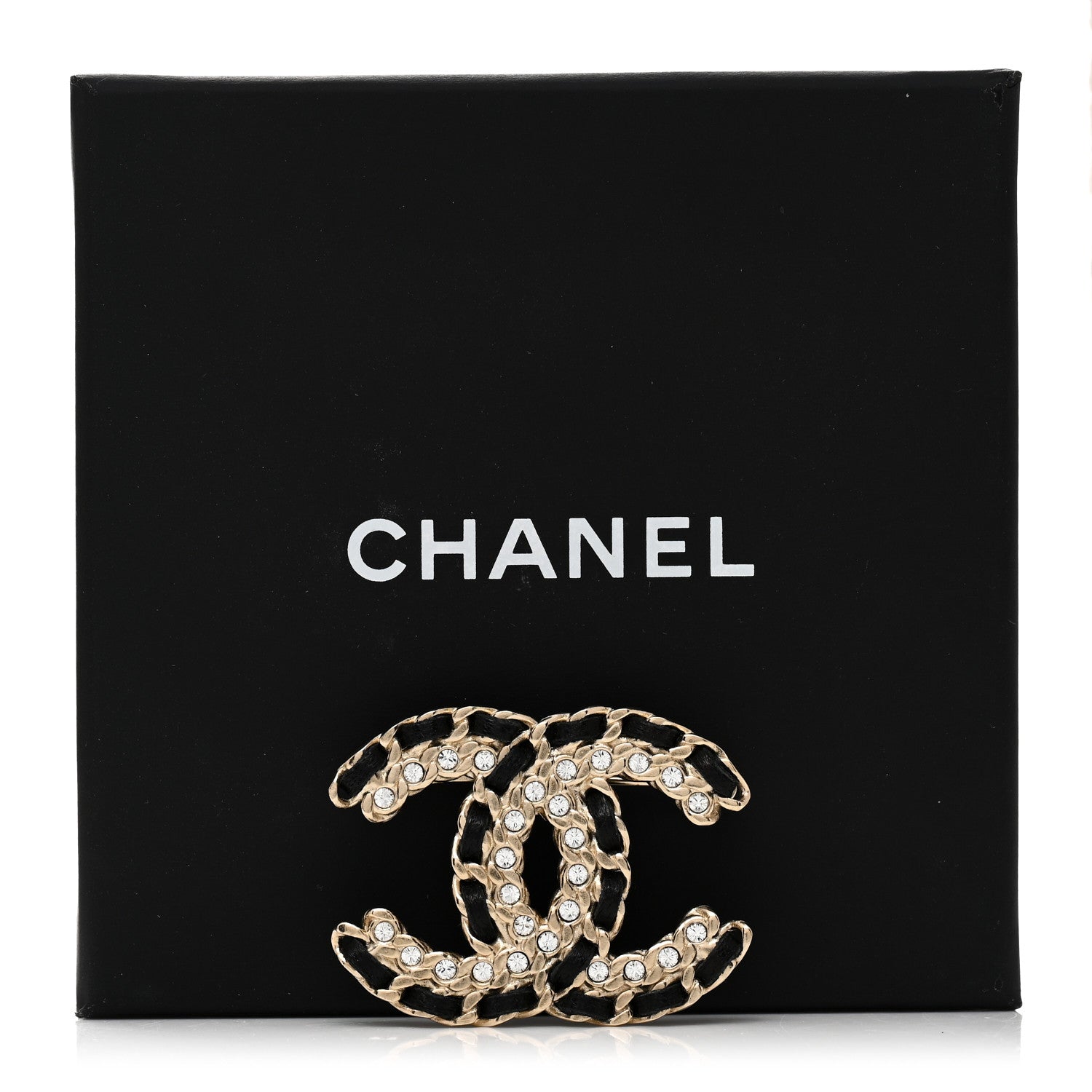 Chanel Lambskin Crystal Vintage Allure CC Chain Brooch Black Gold 4 of 4