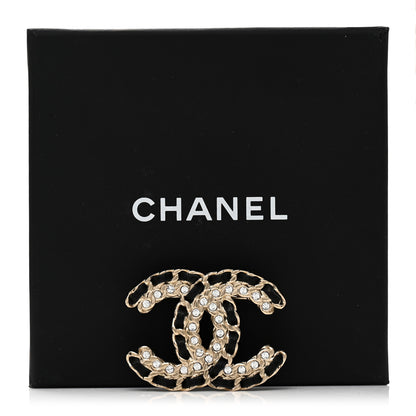 Chanel Lambskin Crystal Vintage Allure CC Chain Brooch Black Gold 4 of 4