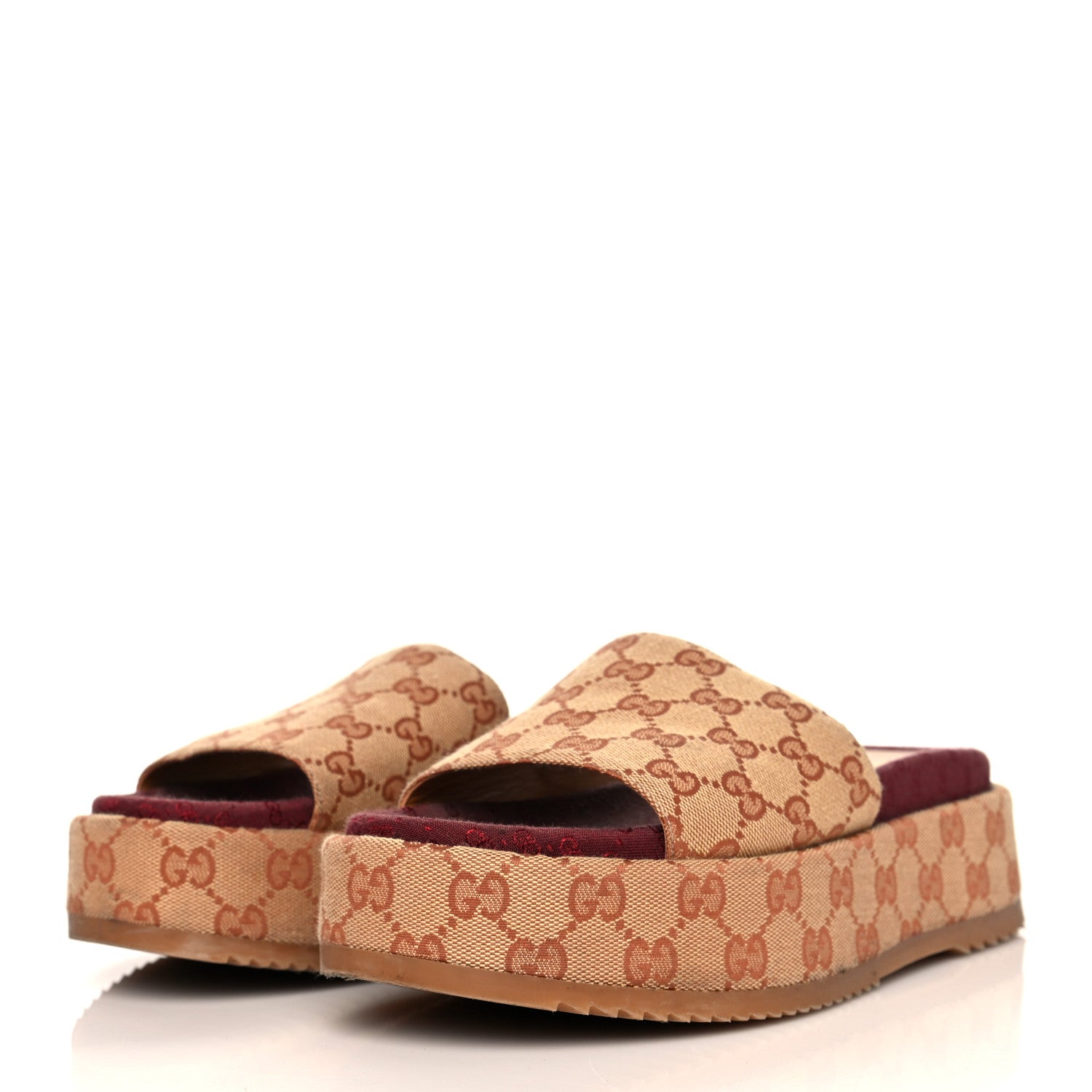 Gucci Canvas GG Monogram Angelina Platform Slide Sandals 39.5 Beige Ruggine 3 of 7