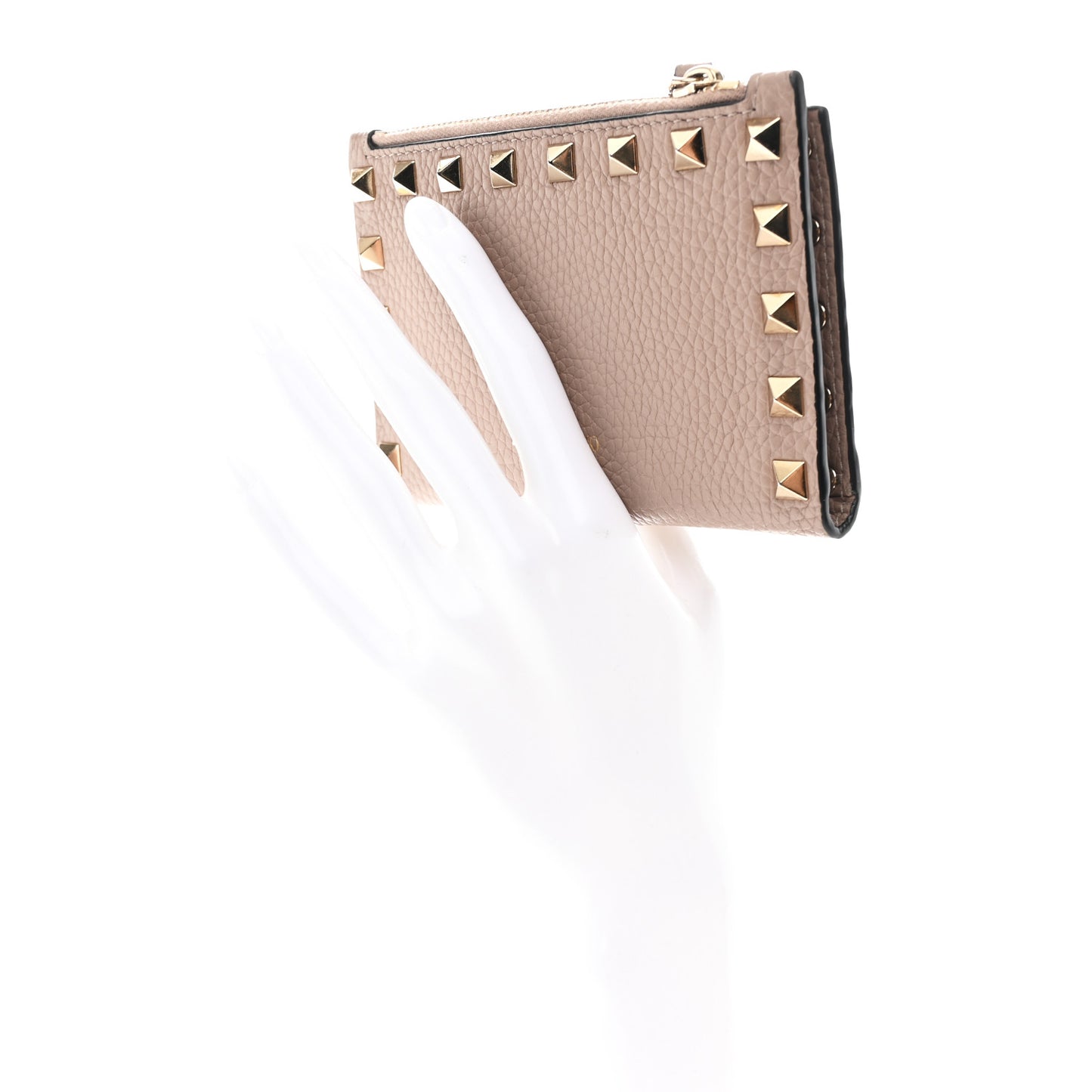 Grainy Calfskin Rockstud Coin Purse Card Holder Poudre