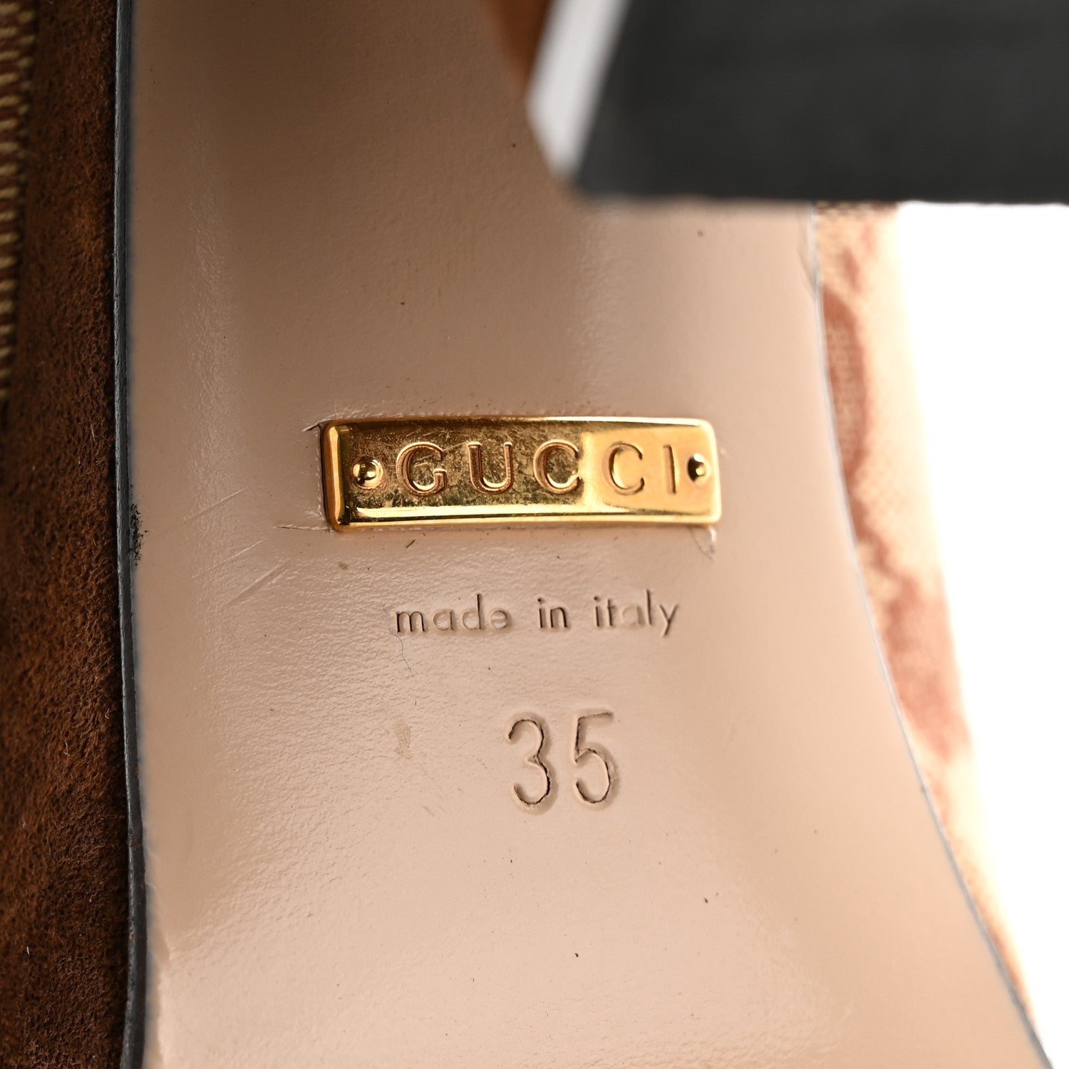 Gucci GG Monogram Kid Scamosciato Houdan Mid Heel Platform Slide Sandals 35 Beige Ruggine Maroon 8 of 11