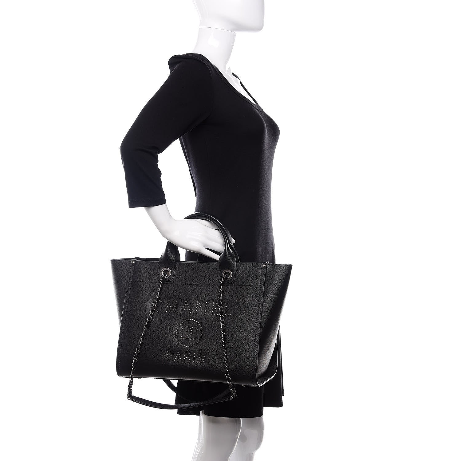 Chanel Caviar Small Studded Deauville Tote Black 3 of 11