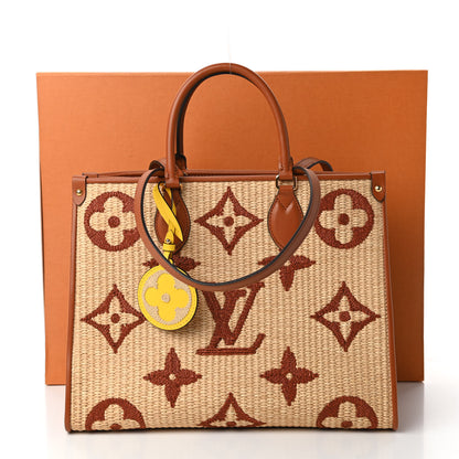 Louis Vuitton Raffia Calfskin Monogram Giant Onthego MM Tan 11 of 11
