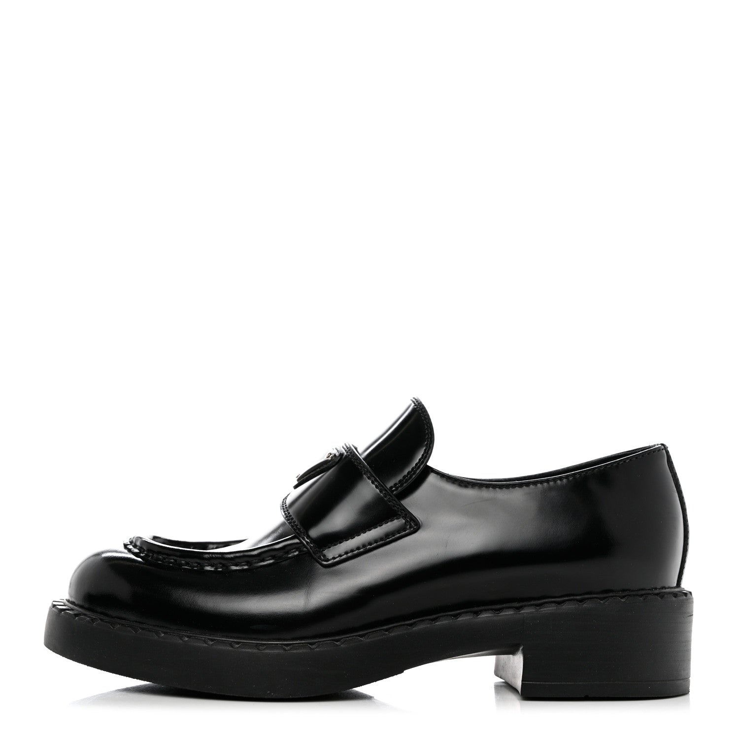 Prada Spazzolato Metal Triangle Logo 50mm Loafers 37.5 Black 1 of 9